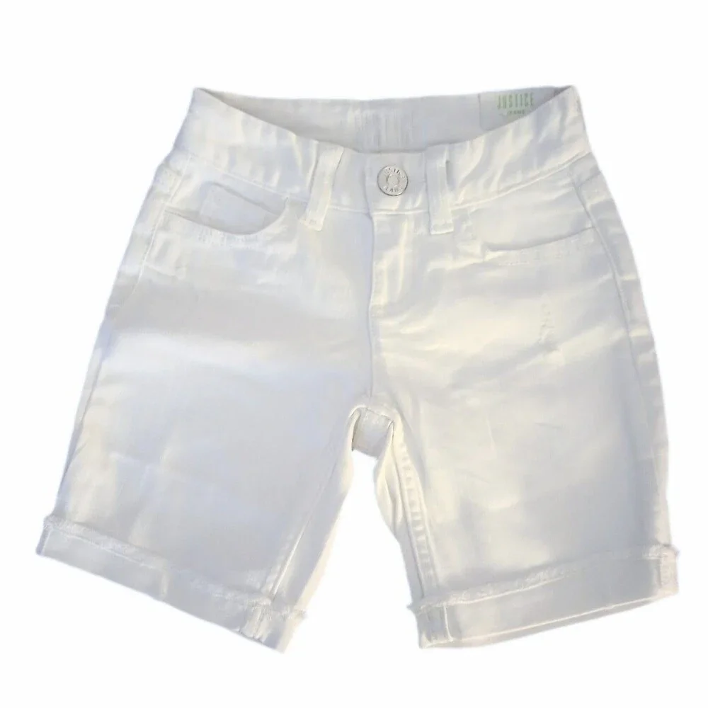 NWT Justice White Jean Shorts Girlfriend High Waist Cut sz 7 Slim Girls Youth